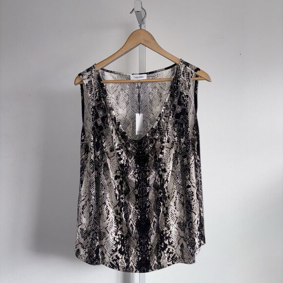 Calvin Klein Womens Reptile Print Sleeveless Tank Top Size 2X NWT Drape Neck - Picture 1 of 11